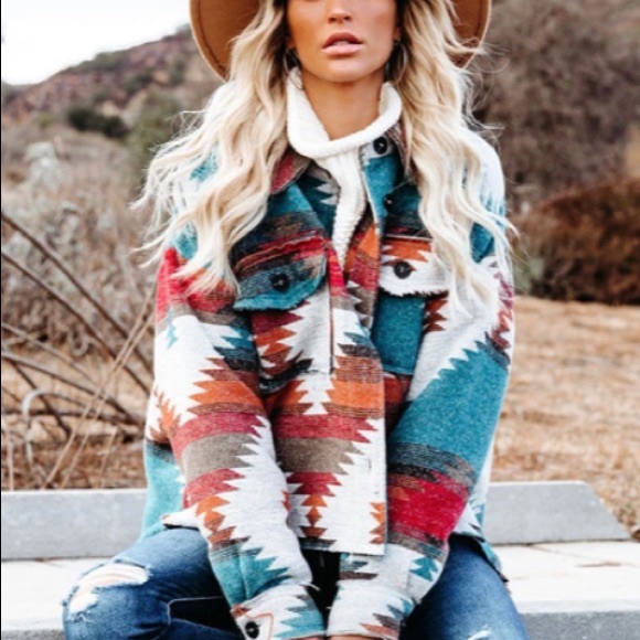 New Yellowstone Aztec Print Flannel Jacket Coat - Picture 5 of 13